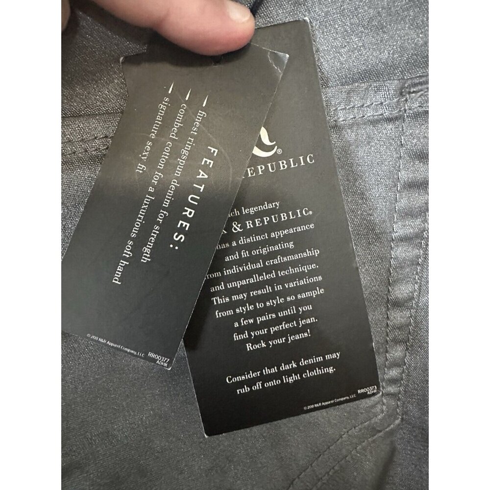 Rock And Republic Mid Rise Embroidered Logo Gray Metallic Skinny Jeans Size 10 - Picture 5 of 10
